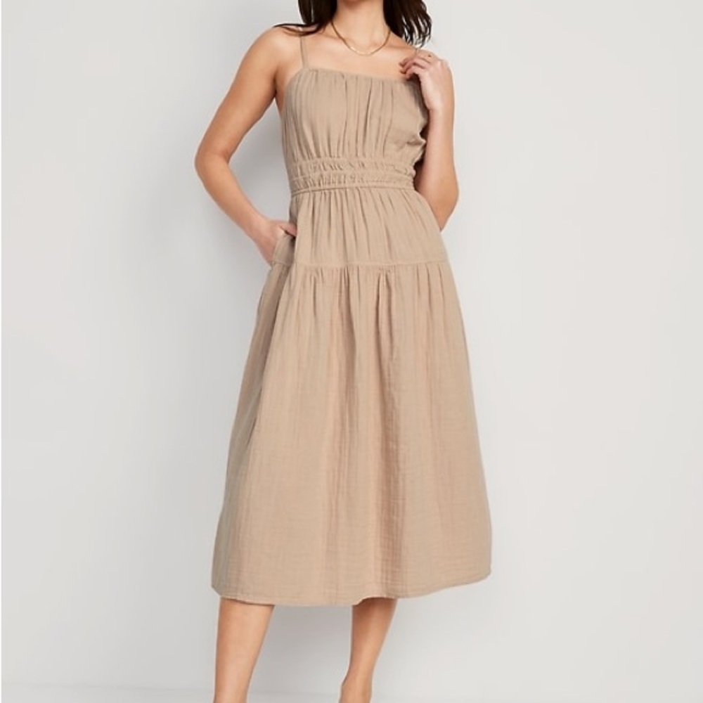 smocked midi dress